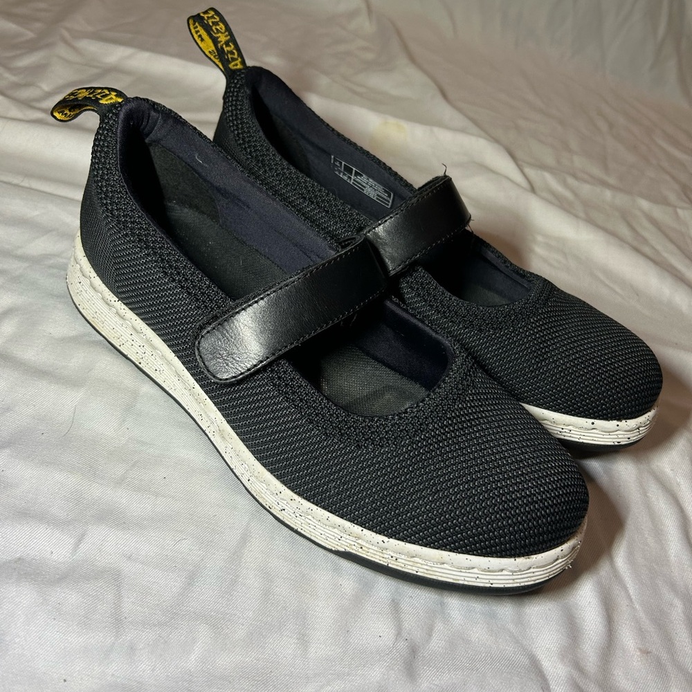 Dr Martens Black Askins Knit Shoes with White Soles Velcro